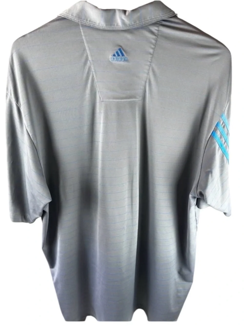 Adidas ClimaLite Golf Polo Shirt Mens Large Gray Blue Stripe Performance
